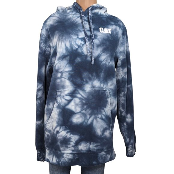 Caterpillar Tops - CAT Small Blue Tie Dye Longsleeve Pullover Cotton Hoodie Caterpillar